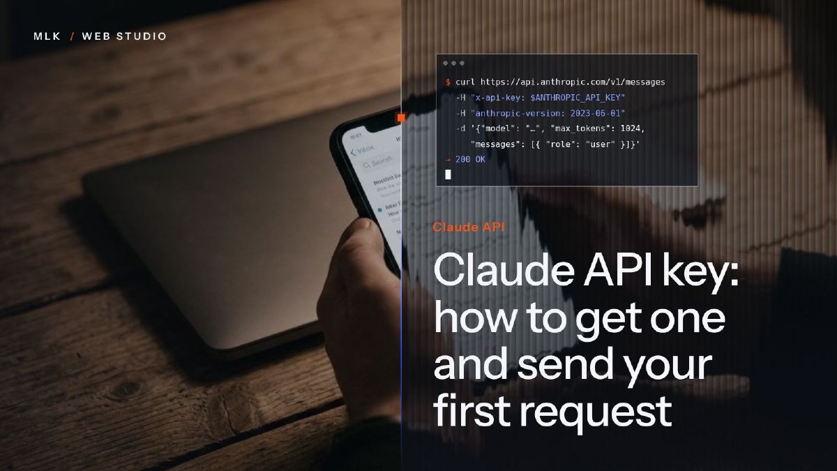 A terminal showing a curl request to a messages endpoint and a 200 OK response, beside the words Claude API