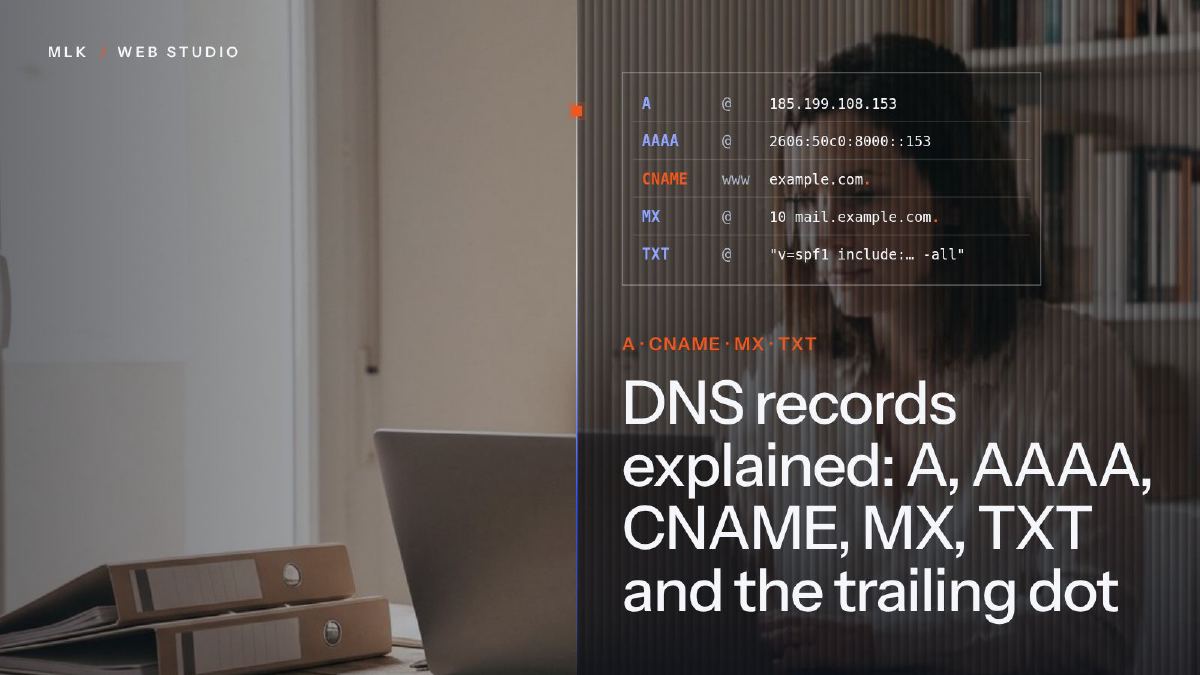 DNS records A, CNAME, MX and TXT in a domain's DNS zone