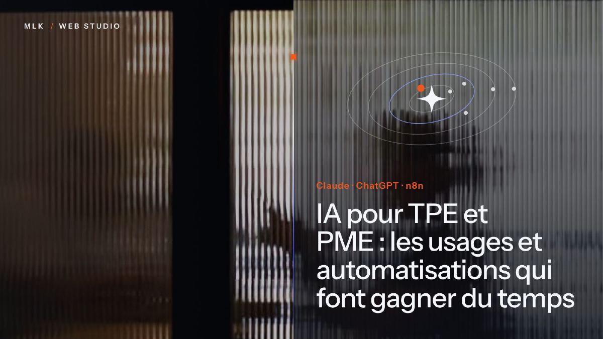 Les mots Claude, ChatGPT et n8n à côté d’une étoile en orbite, derrière un verre cannelé