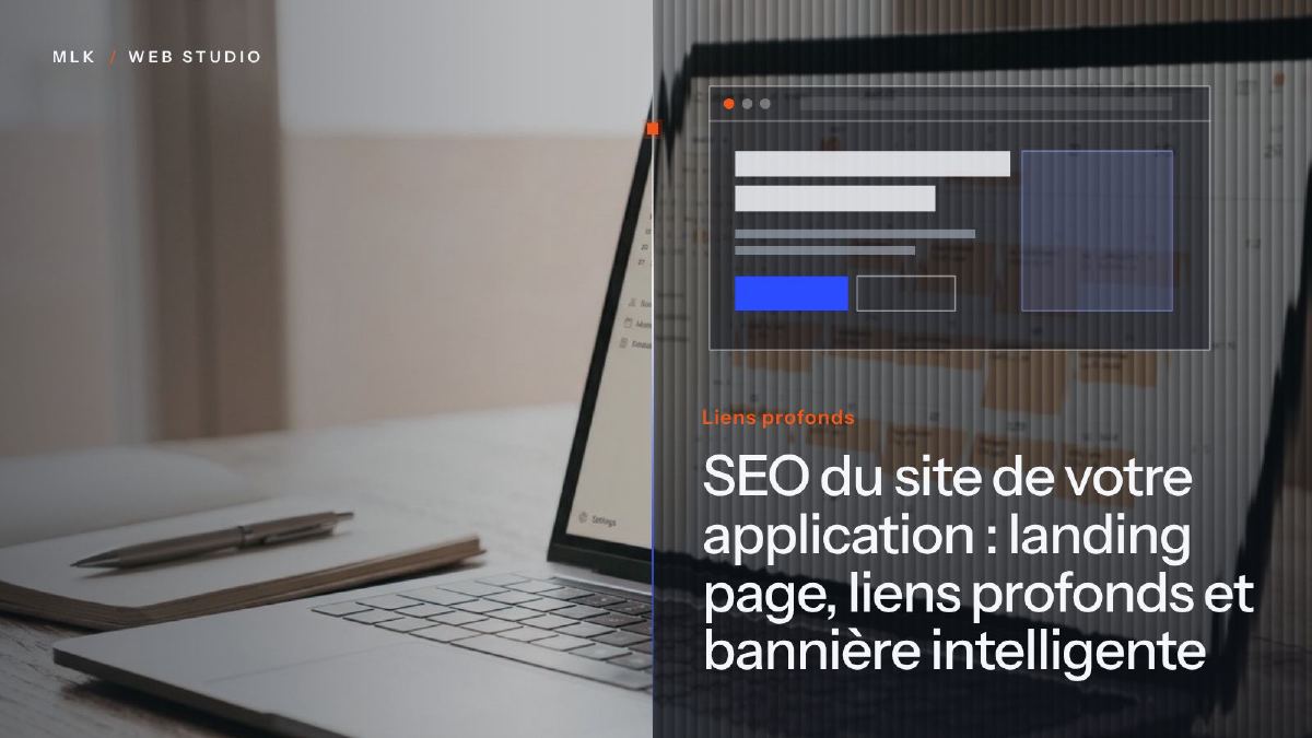 Le titre de l’article en blanc sur un panneau de verre cannelé, devant la photo d’une fenêtre de navigateur affichant une mise en page