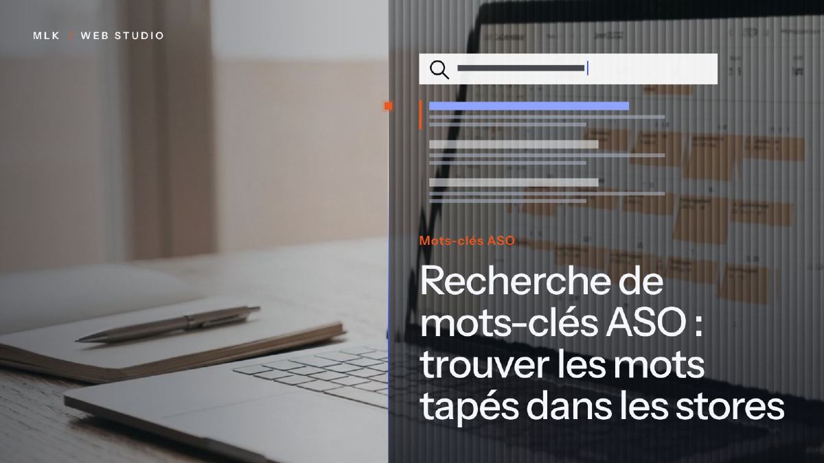 Le titre de l’article en blanc sur un panneau de verre cannelé, devant la photo d’une barre de recherche au-dessus d’une liste de résultats