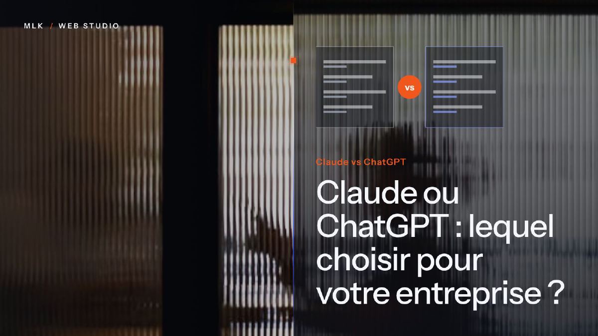 Les mots Claude vs ChatGPT sous deux panneaux de texte séparés par un badge vs, derrière une vitre cannelée