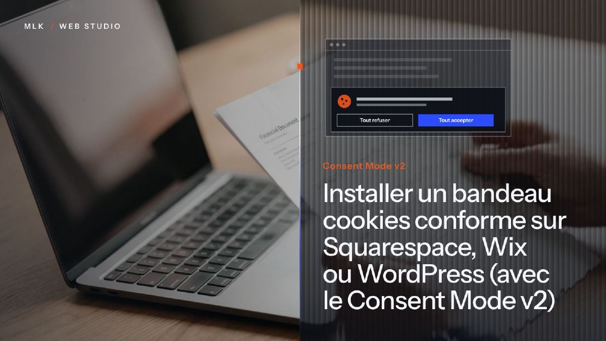 Le titre de l’article en blanc sur un panneau de verre cannelé, devant la photo d’un bandeau cookies aux boutons Tout refuser et Tout accepter de même taille