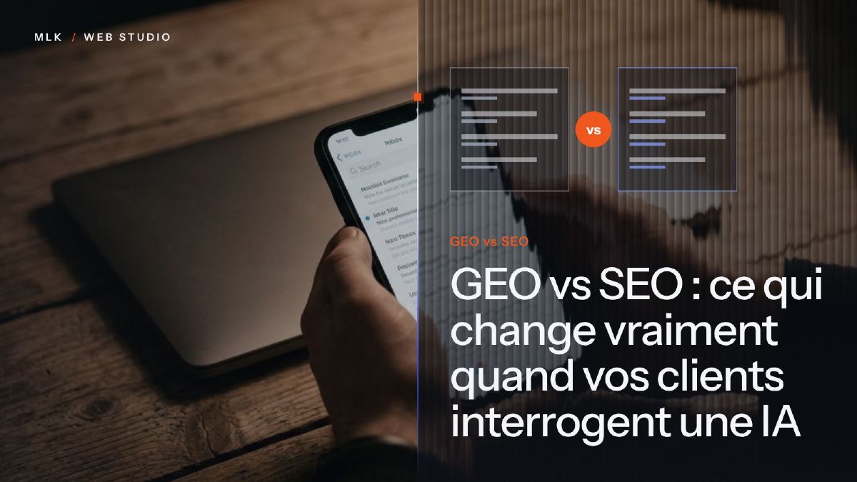 Les sigles GEO et SEO face à face, séparés par la mention vs