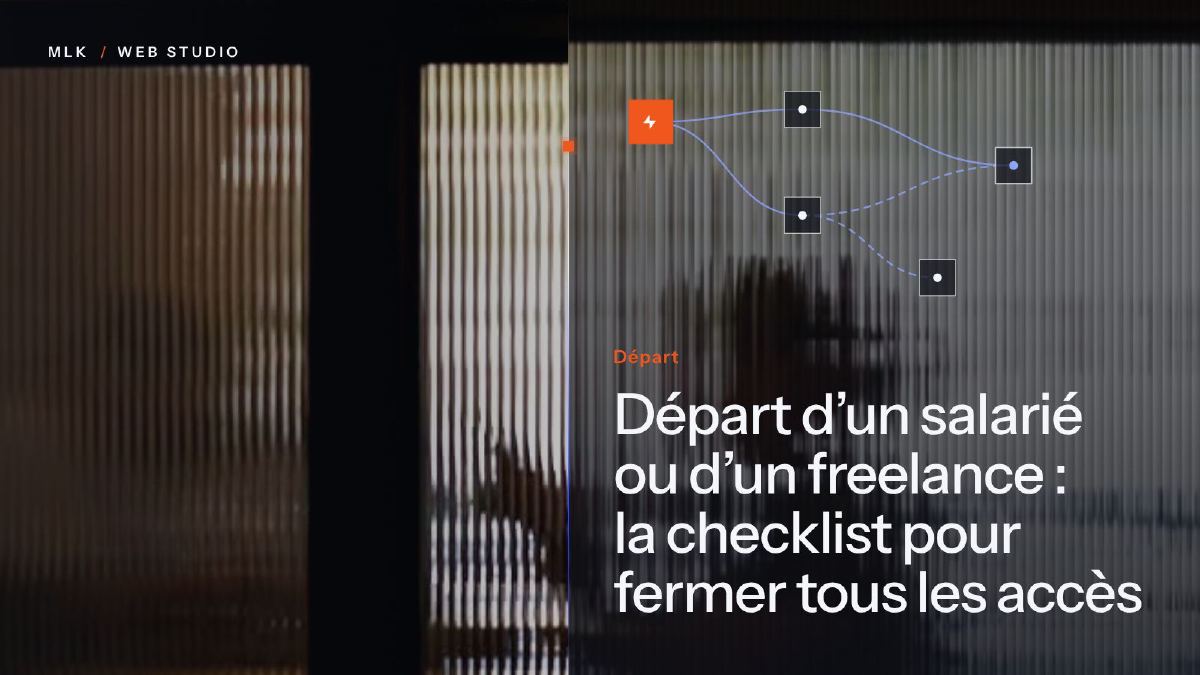 Le titre de l’article en blanc sur un panneau de verre cannelé au-dessus d’une photo, avec des boîtes reliées dans un schéma de flux