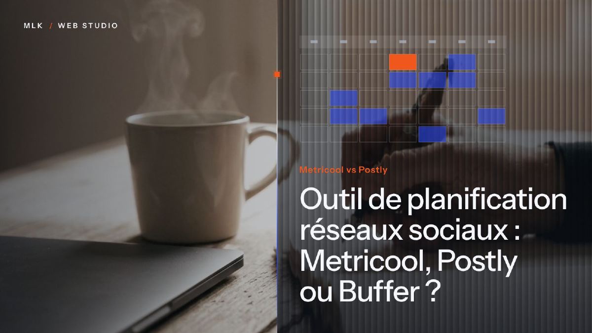 Un calendrier mensuel de publications programmées sur les réseaux sociaux, intitulé Metricool vs Postly