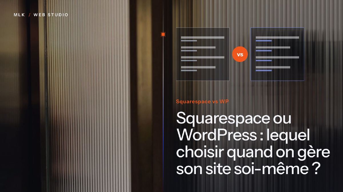 Deux panneaux comparés côte à côte avec un badge vs et le titre Squarespace vs WP