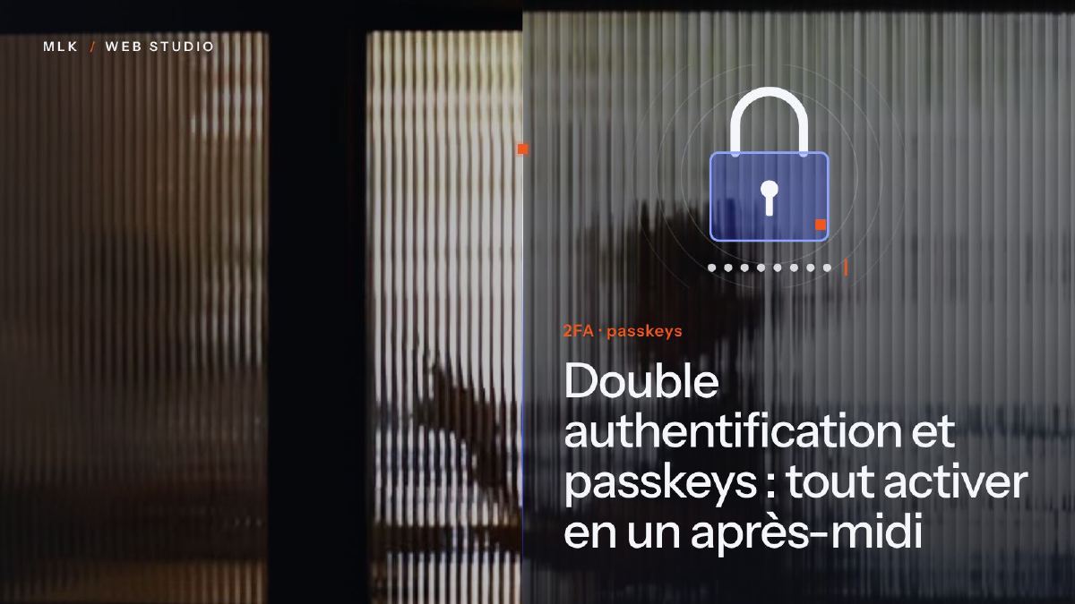 Le titre de l’article en blanc sur un panneau de verre cannelé au-dessus d’une photo, avec un cadenas