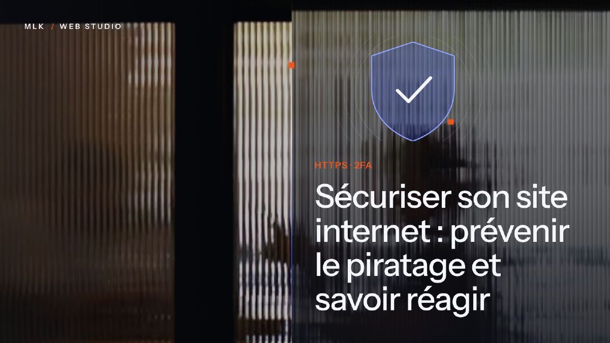Bouclier bleu coché derrière une vitre cannelée, avec les mots HTTPS et 2FA