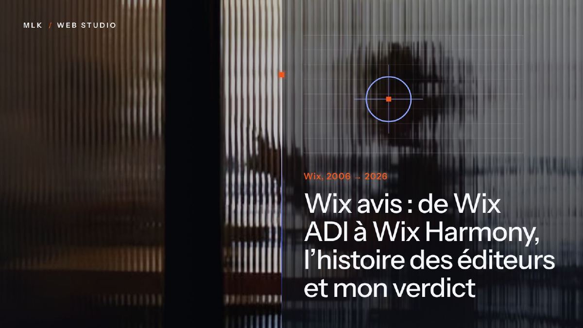 Silhouette floue derrière un verre cannelé, avec une grille de plan, un viseur et le titre Wix, de 2006 à 2026
