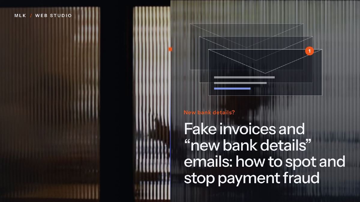 The title in white on a ribbed-glass panel over a photo of stacked envelopes with a notification badge