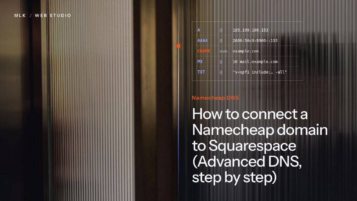 Namecheap Advanced DNS host records pointing a domain to Squarespace