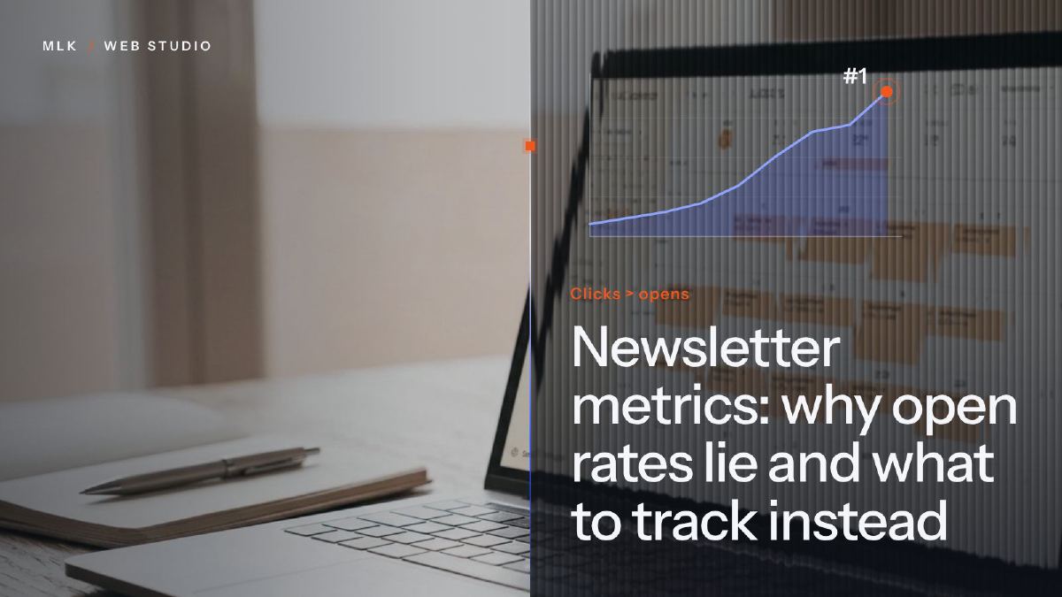 The article title in white on a ribbed-glass panel over a photo, with a rising line chart