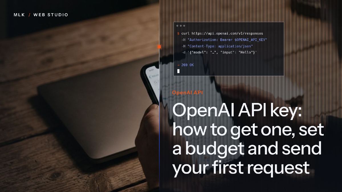 A phone showing an email inbox, and a terminal with a curl request and a 200 OK response above the words OpenAI API