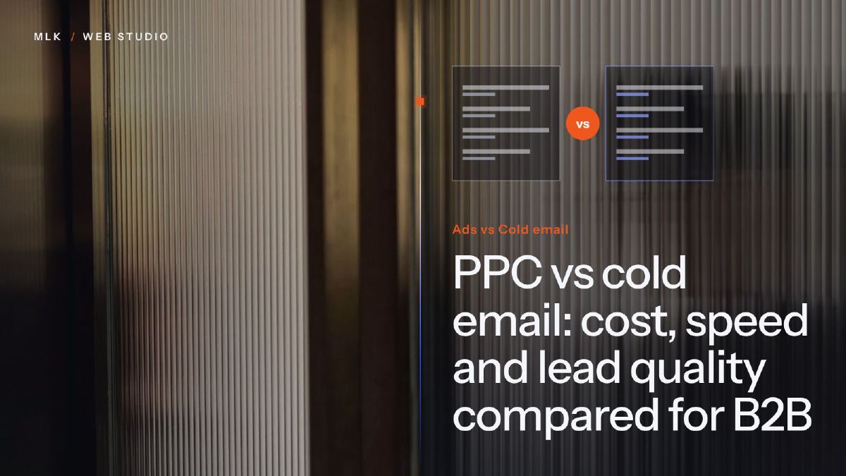 The words Ads vs Cold email beside two compared panels, behind ribbed glass