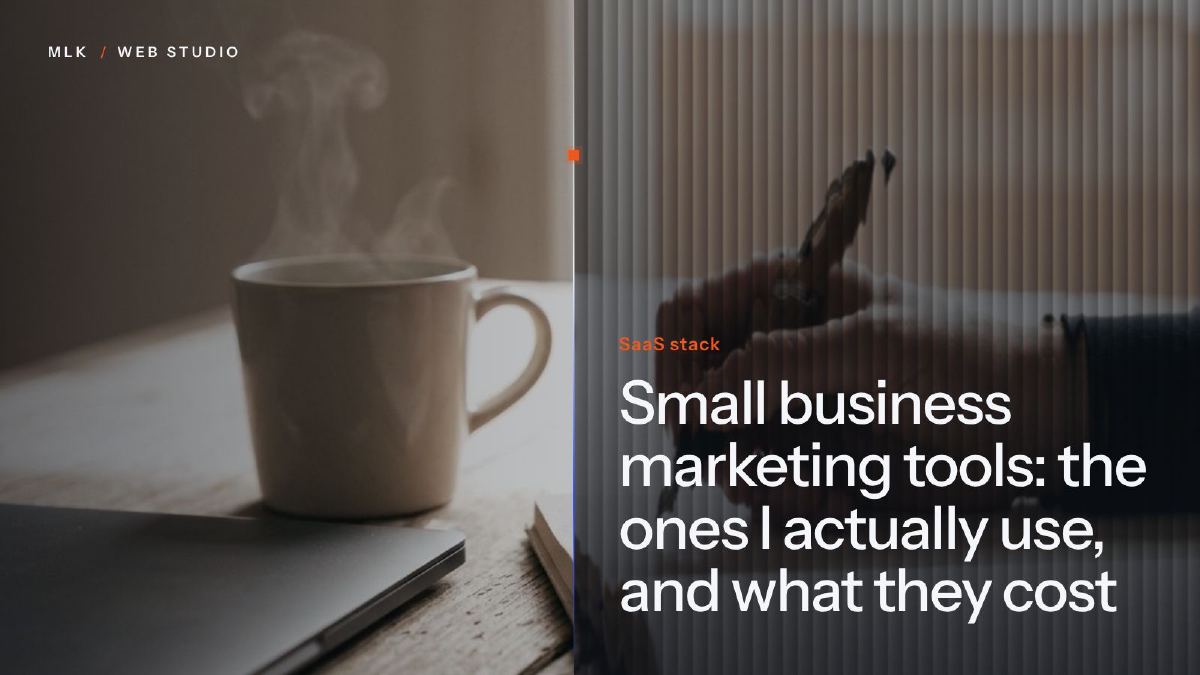 A steaming mug next to a closed laptop and an open notebook, with the words SaaS stack