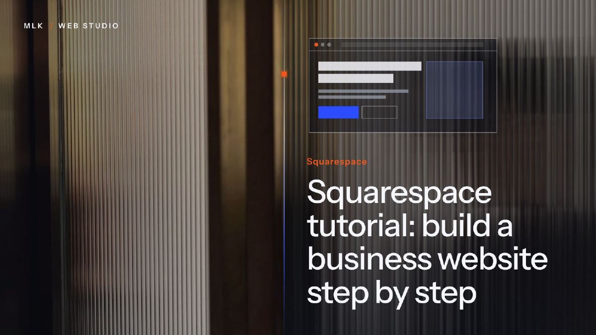 A browser window with a page wireframe and a blue button over ribbed glass, titled Squarespace