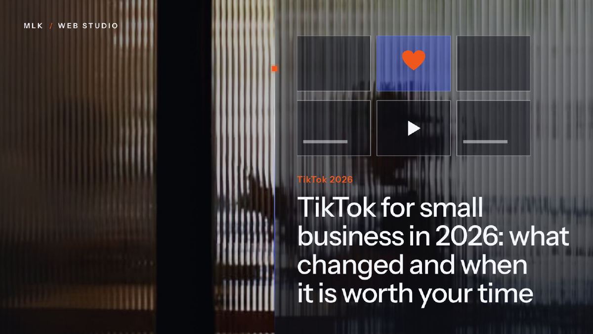 A grid of video tiles with a heart and a play button beside the words TikTok 2026
