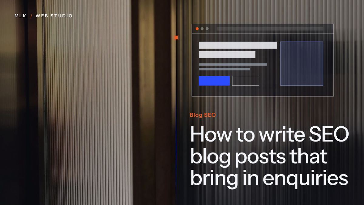 The words Blog SEO under a browser window showing an article layout with headings, text and a button